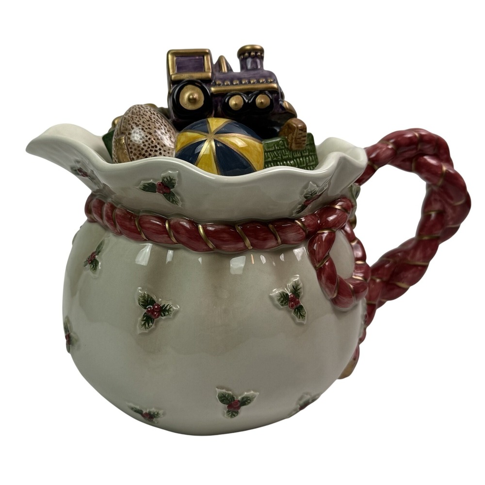 FITZ & FLOYD Christmas Old World Santa Bag‎ Of Toys Tea Pot 1994 Vintage 42oz